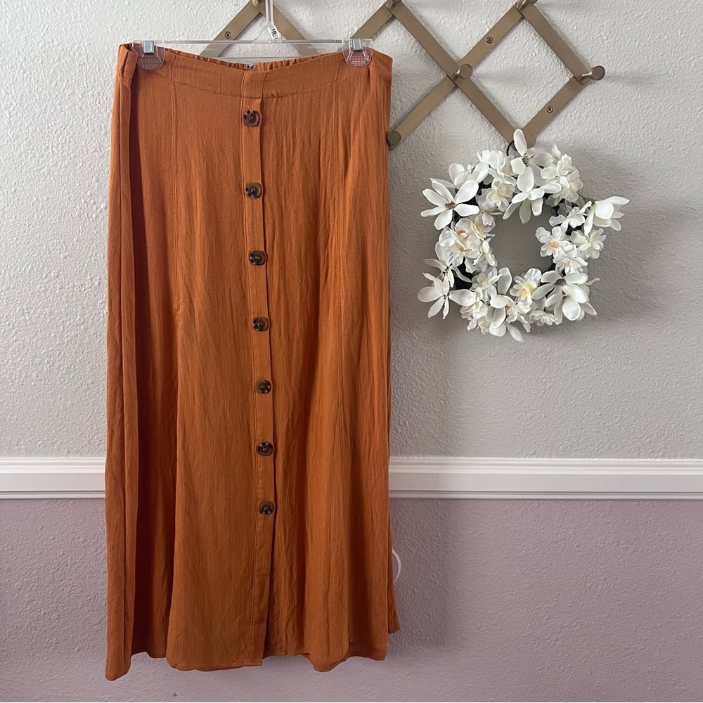 CJLA “Scarlet” Button Front Maxi Skirt Orange